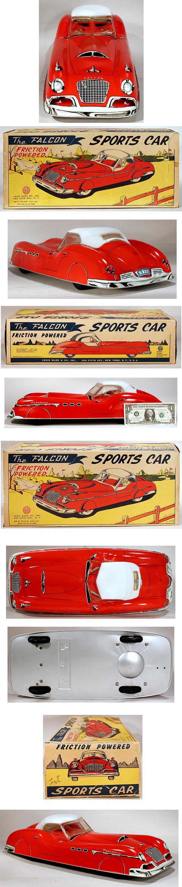 1956 Marx The Falcon Friction Powered Sports Car (Red) in Original Box